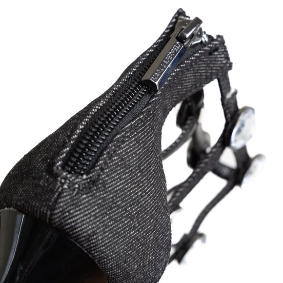 ✨ Karl Lagerfeld Beatriz Rhinestone Faux Crystal Gladiator Sandal Heel Black - Picture 11 of 15